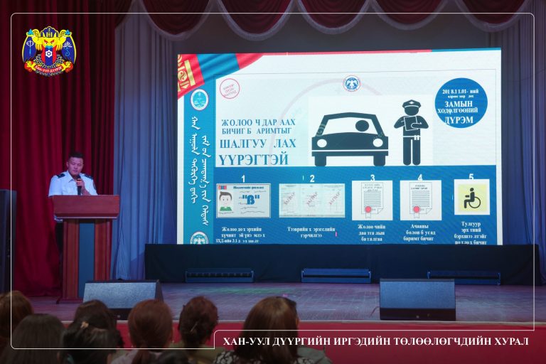 ХАН-УУЛ ДҮҮРГИЙН ИРГЭДИЙН ТӨЛӨӨЛӨГЧДИЙН ХУРЛААС ХИЧЭЭЛИЙН ШИНЭ ЖИЛ ЭХЭЛЖ БУЙТАЙ ХОЛБОГДУУЛАН “ЗАМ ТЭЭВРИЙН ОСЛООС УРЬДЧИЛАН СЭРГИЙЛЭХ, ЗАМЫН ХӨДӨЛГӨӨНИЙ АЮУЛГҮЙ БАЙДЛЫГ ХАНГАХ АЯН”-ЫГ ЭХЭЛЛЭЭ